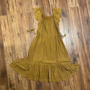 Ulla Johnson Ochre Midi Dress with Eyelet Lace